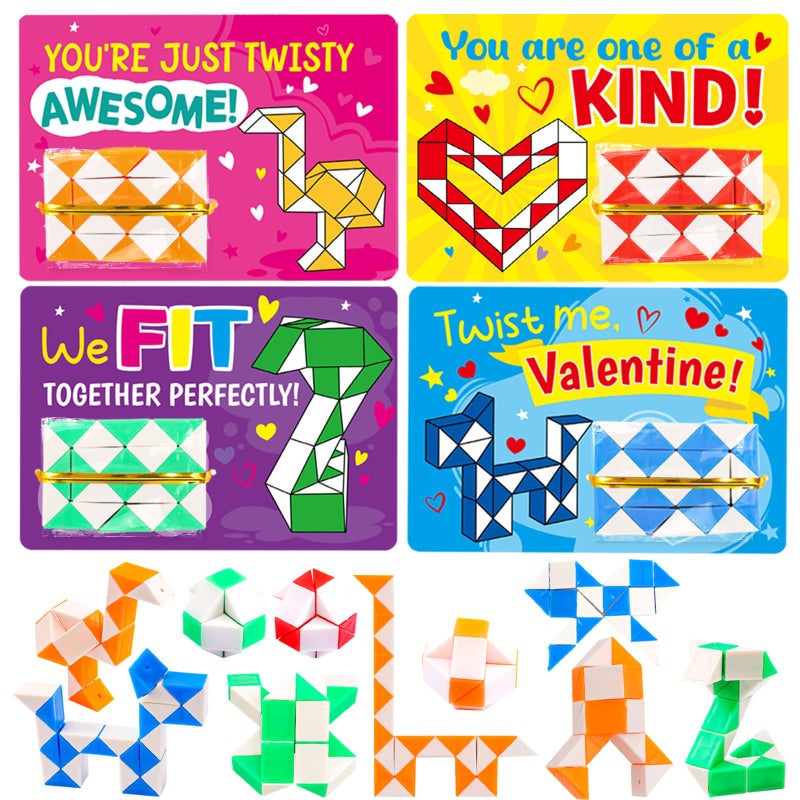 WorldBazaar 24 Sets Valentines Cards with Snake Cubes for Kids Valentine Fidget Toys with Cards for Valentine Classroom Exchange Prizes Goodie Bag Stuffers Valentines Party Favors - Image 3