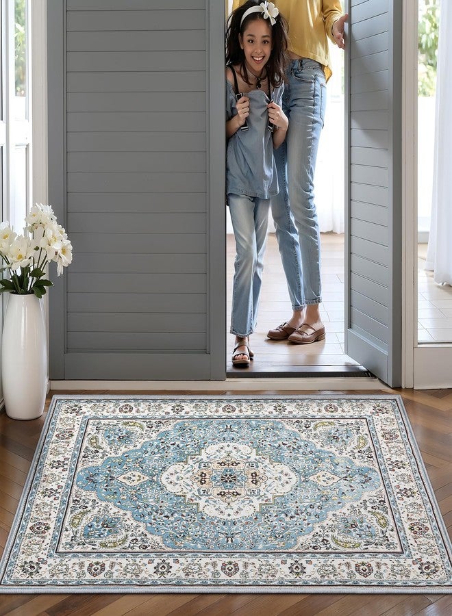 Ciicool Washable Vintage Area Rug, 2x3ft Small Boho Rug, Ultra Soft Rugs for Entryway, Non-Slip Entry Rugs Oriental Low-Pile Indoor Mat Floor Carpet for Entrance Bedroom Kitchen Bathroom Foyer Decor - Image 2
