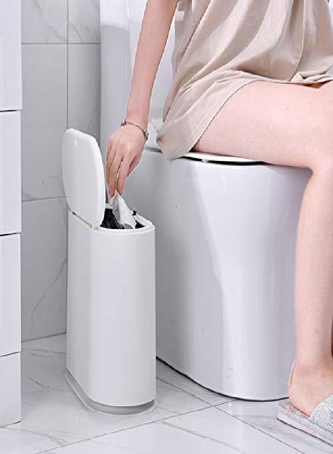Sooyee 10 Liter Rectangular Plastic Trash Can Wastebasket with Press Type Lid,2.4 Gallon Garbage Container Bin for Bathroom,Powder Room,Bedroom,Kitchen,Craft Room,Office (Cream White) - Image 1