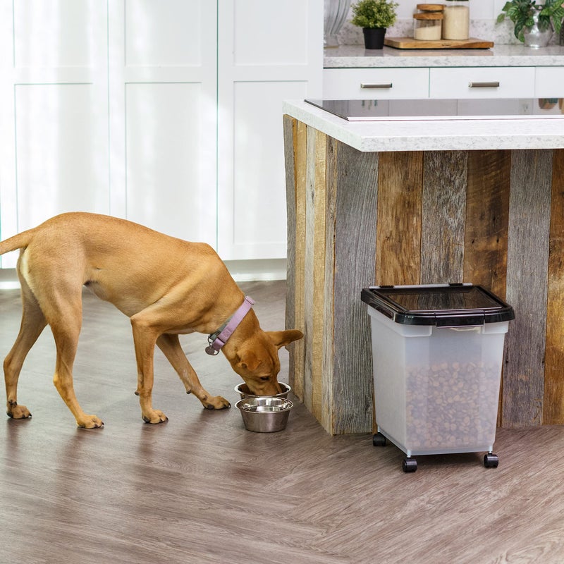IRIS USA WeatherPro Airtight Dog Food Storage Container, Up to 25 lbs, Removable Wheels, for Dog Cat Bird and Other Pet Food Storage Bin, Keep Fresh, Translucent Body, Clear/Black - Image 2