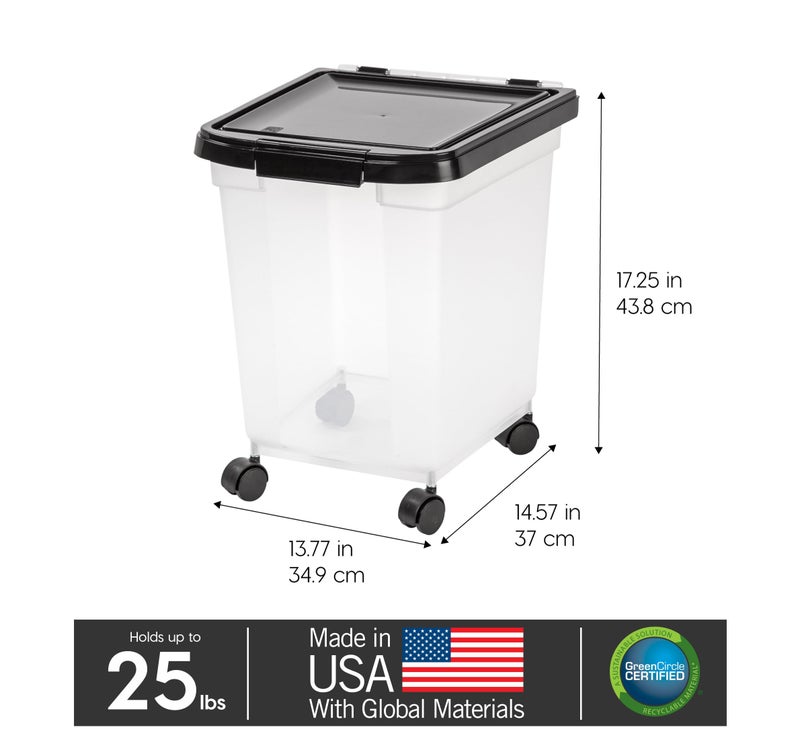 IRIS USA WeatherPro Airtight Dog Food Storage Container, Up to 25 lbs, Removable Wheels, for Dog Cat Bird and Other Pet Food Storage Bin, Keep Fresh, Translucent Body, Clear/Black - Image 4