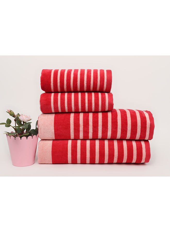 White Rose 4 Piece Bathroom Towel Set - MELLOW - 500 GSM - 100% Cotton Velour - 2 Bath Towel 70X140 cm & 2 Hand Towel 50x90 cm -MultiColour - Modern Stripe Design - Luxury Touch - Extra Absorbent - Image 1