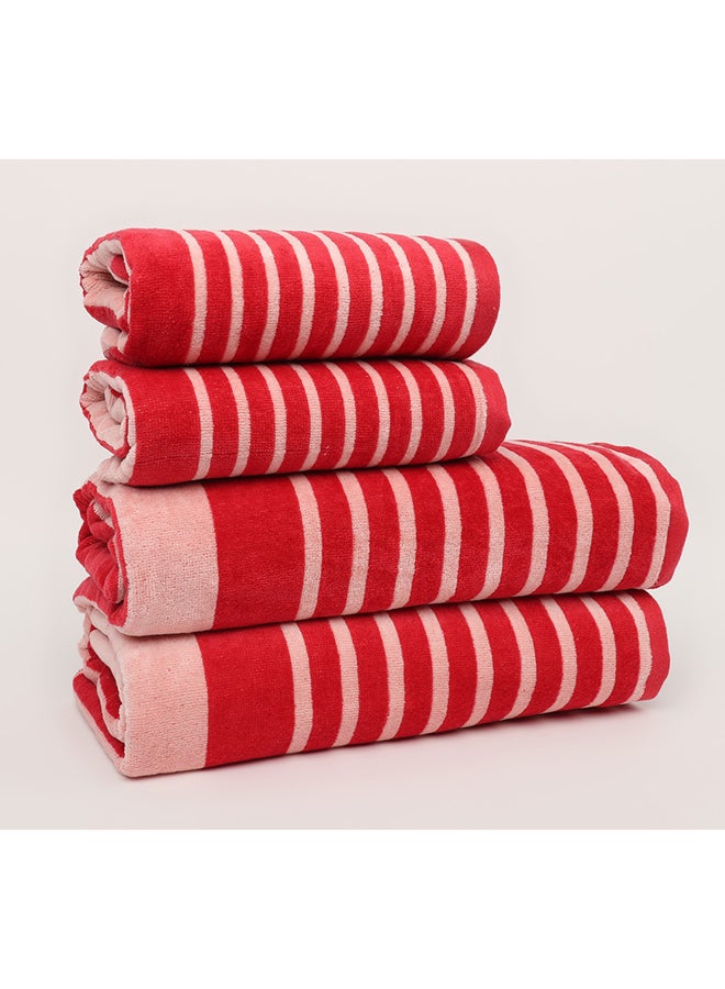 White Rose 4 Piece Bathroom Towel Set - MELLOW - 500 GSM - 100% Cotton Velour - 2 Bath Towel 70X140 cm & 2 Hand Towel 50x90 cm -MultiColour - Modern Stripe Design - Luxury Touch - Extra Absorbent - Image 4