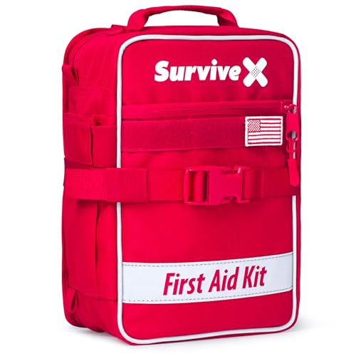 SurviveX Large First Aid Kit for Car, Travel & Home - Emergency Kit for Hiking, Camping, Backpacking and Outdoors - Includes Zip Stitch Wound Closure Strips - Image 1