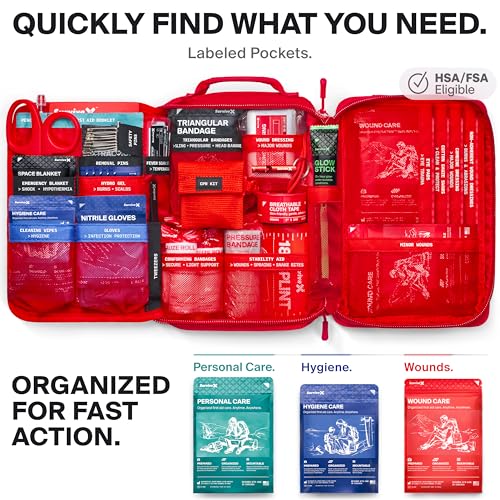 SurviveX Large First Aid Kit for Car, Travel & Home - Emergency Kit for Hiking, Camping, Backpacking and Outdoors - Includes Zip Stitch Wound Closure Strips - Image 2