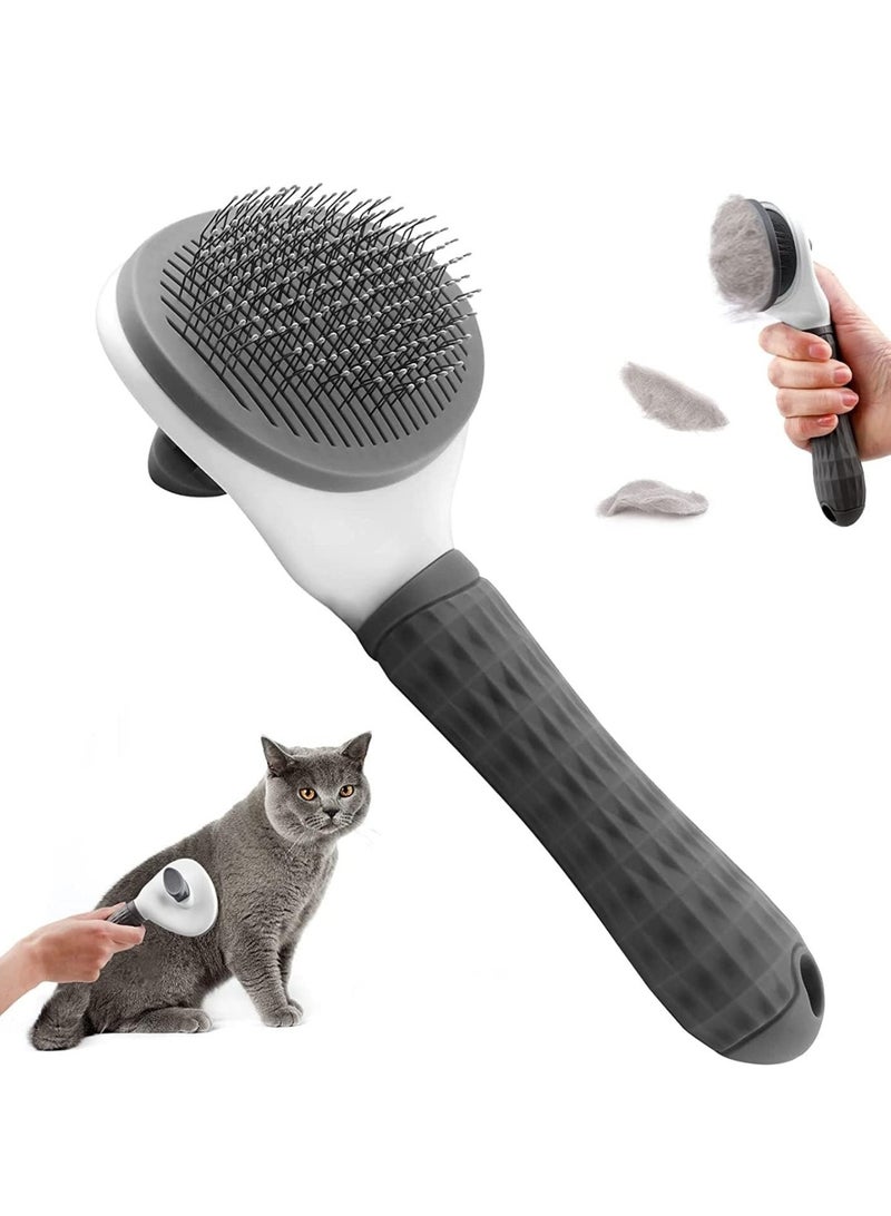 Self Cleaning Cat Dog Grooming Brush, Shedding Removal Tool for Short-Medium-Long Hair Pets(Grey) - Image 1