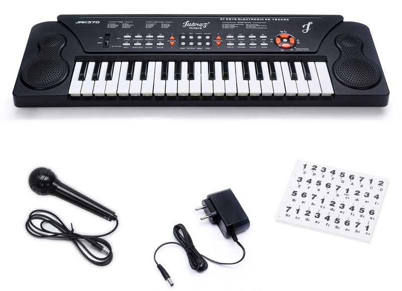 Juarez Octavé JRK370 37-Key Portable Electronic Keyboard Piano | 8 Rhythms | 8 Timbres | 8 Demos|4 Percussions | 4 Animal Voices | Adapter | Key Note Stickers - Image 1