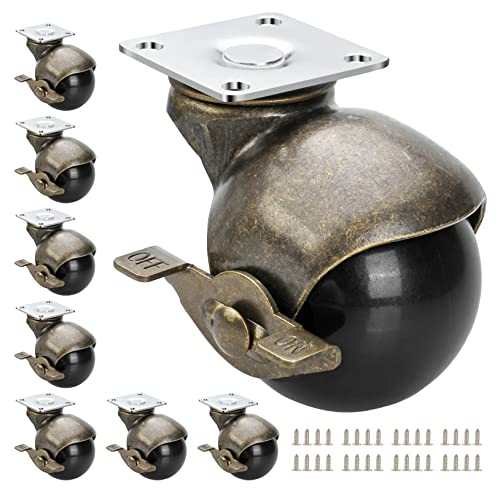 JGJC 2" Antique Brass Caster Wheels with Brake: Value 8-Pack Bulk Set | Solid Ball Casters Heavy Duty | Swivel Plate Vintage Castor Wheels for Furniture & DIY & Carpet | Double Quantity of 4-Pack - Image 1