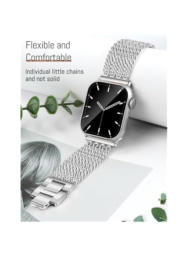 Arabest Silver Chain Watch Bands for Women Compatible with Apple Watch, Metal Cowboy Adjustable Bracelet Dressy Strap for iWatch Series 1-10, SE, Ultra1 2 - Image 2