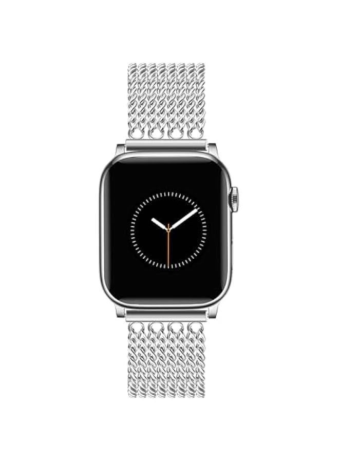 Arabest Silver Chain Watch Bands for Women Compatible with Apple Watch, Metal Cowboy Adjustable Bracelet Dressy Strap for iWatch Series 1-10, SE, Ultra1 2 - Image 1