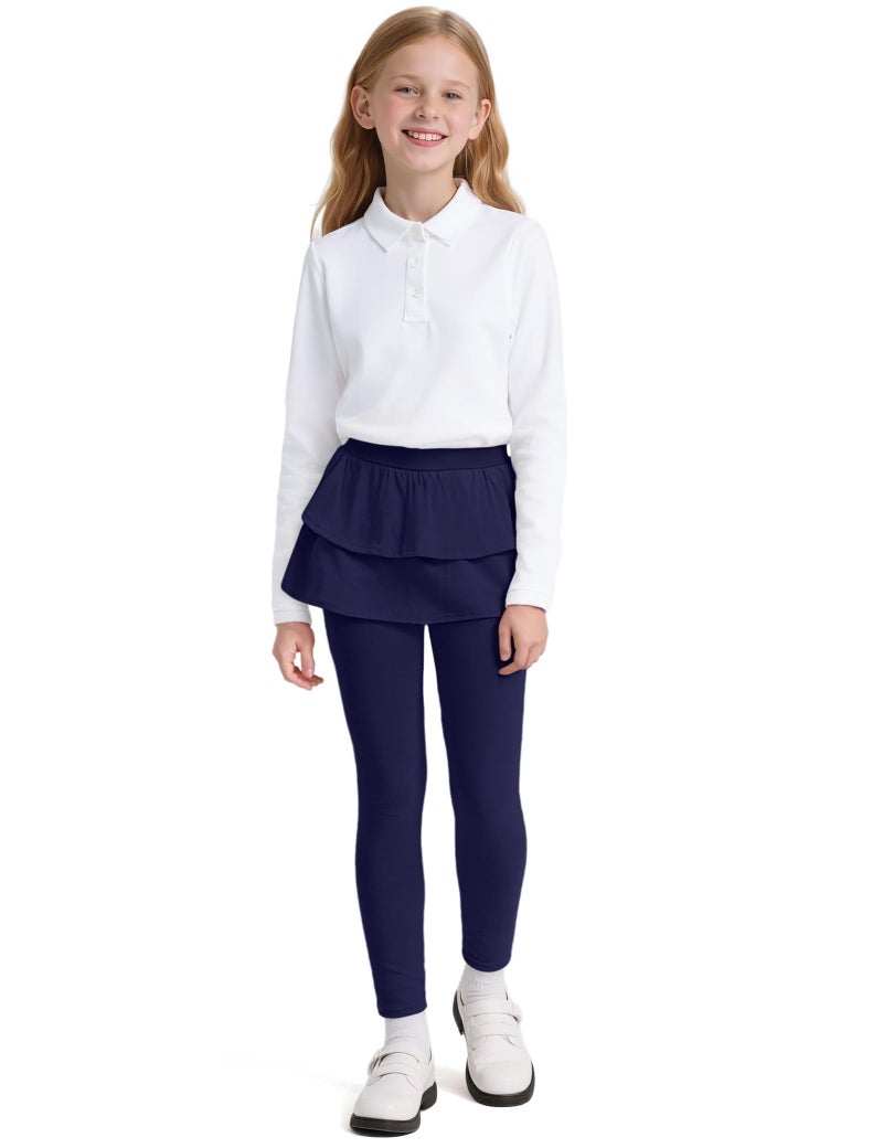 Auranso Girls Leggings with Skirt Kids Clothes Ruffle Tutu Pants Navy 9-10 Years - Image 2