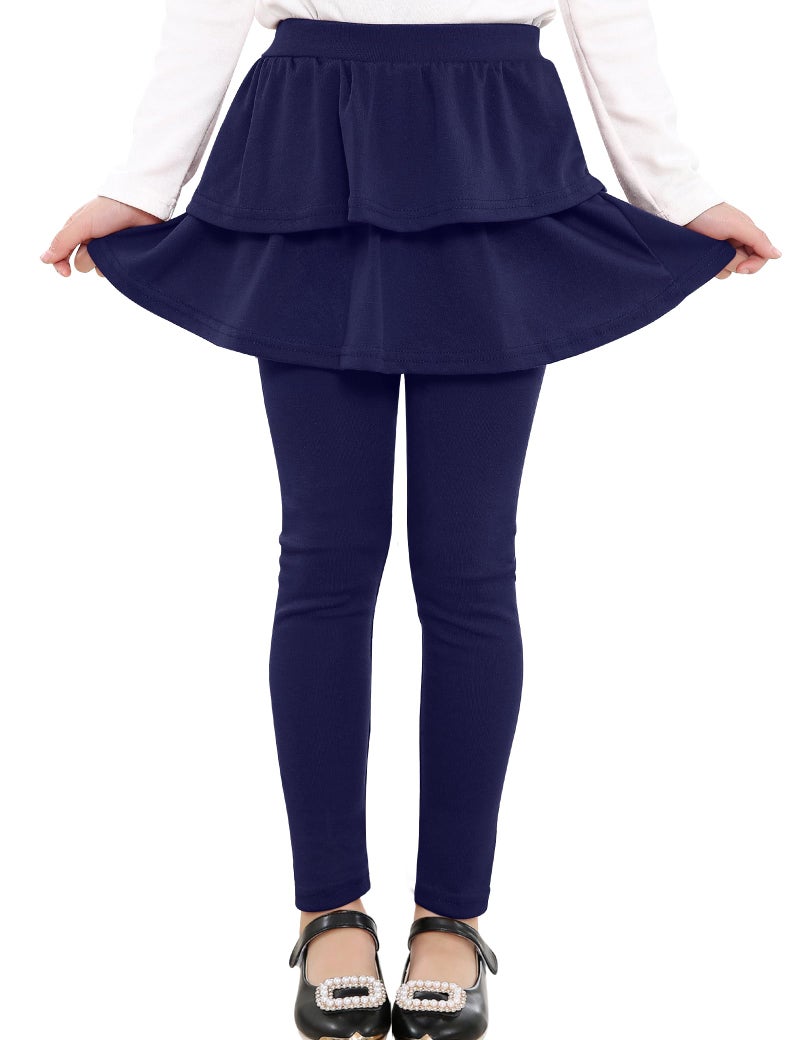 Auranso Girls Leggings with Skirt Kids Clothes Ruffle Tutu Pants Navy 9-10 Years - Image 1