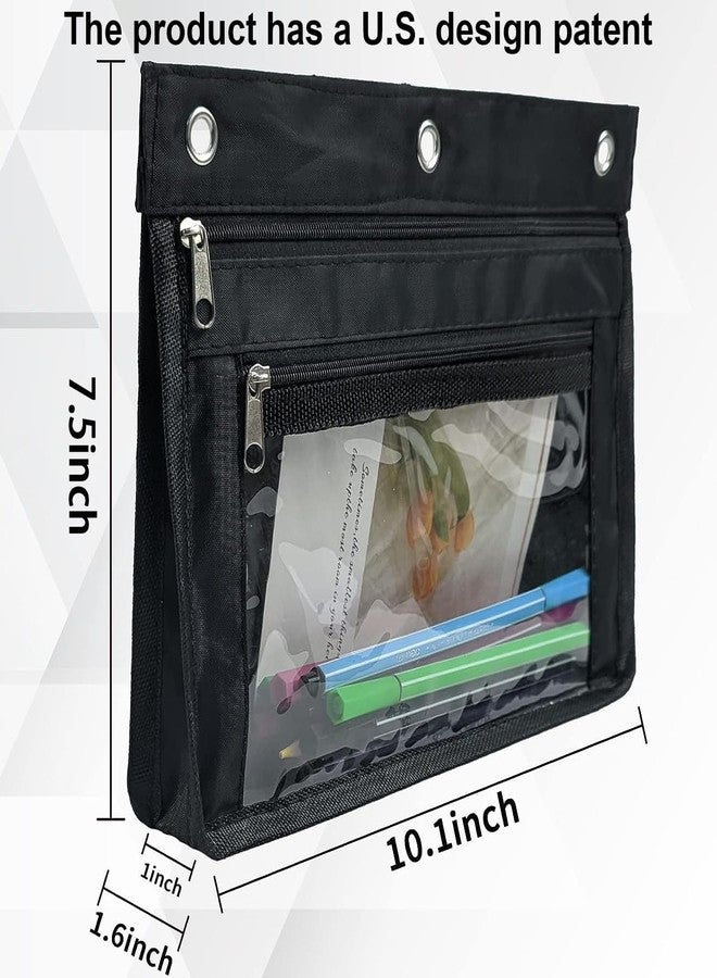 YoeeJob 6 Pack 1 Inch Expandable Zipper Pencil Pouches with Clear Window for 3 Ring Binder, Suitable for School & Office (6, Black) - Image 2