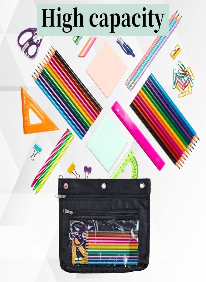 YoeeJob 6 Pack 1 Inch Expandable Zipper Pencil Pouches with Clear Window for 3 Ring Binder, Suitable for School & Office (6, Black) - Image 4