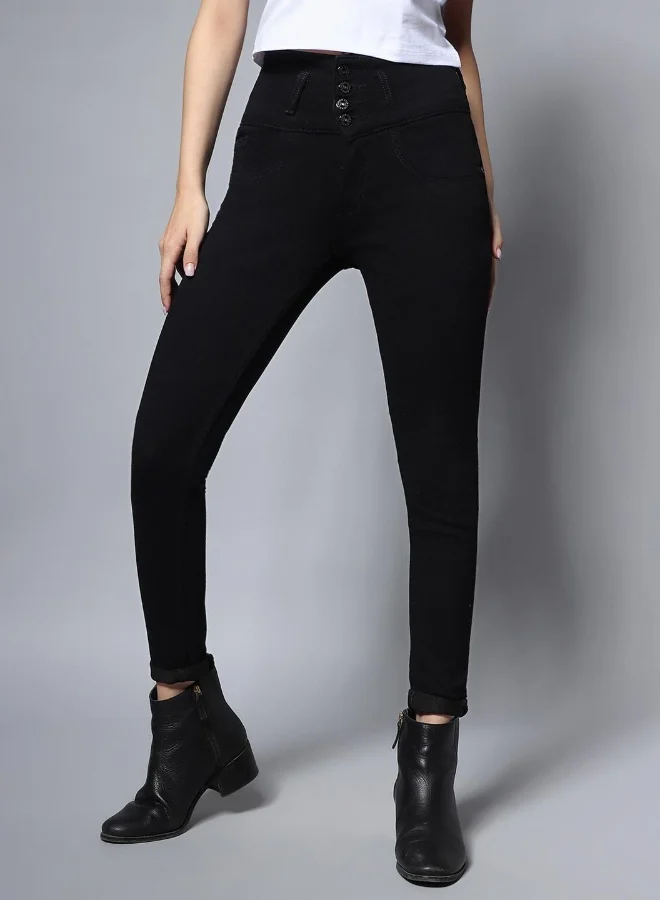HIGH STAR Women Black Slim Fit High-Rise Clean Look Stretchable Jeans