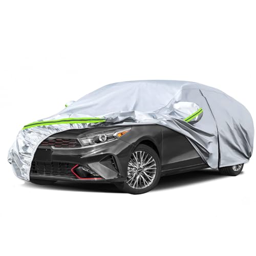 SPORTULI Waterproof Car Covers Replace for 20092025 Kia ForteK3 6 Layers Silver All Weather Customfit Car Cover with Zipper Door Windproof Bands for Snow Rain Dust Hail Protection