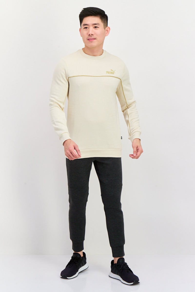 PUMA سويت شيرت رياضي للرجال بأكمام طويلة، بيج - Image 4