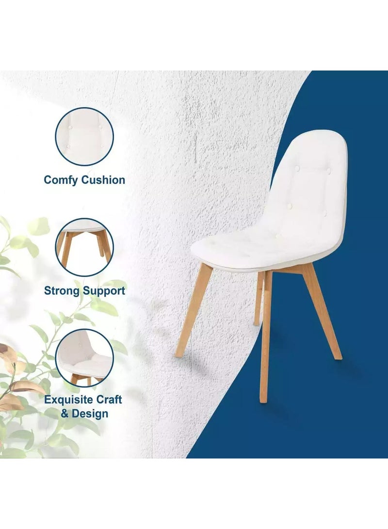 Taimi Modern Armless Solid Wooden Padded Seat Dining Chair, Office Chair, Desk Chairwith Back Rest Designer Chairs for Kitchen Home Office Lounge Living Room Cushioned White - Image 5