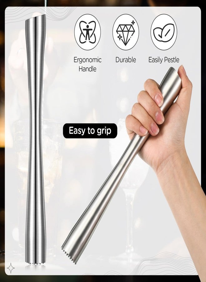 Baderke مجموعة أدوات خلط المشروبات من الفولاذ المقاوم للصدأ من بادركي، 4 قطع، لتحضير الكوكتيلات والمشروبات، مقاس 10.2 بوصة، تتضمن مدقة فواكه، عصا خلط، وكسارة ثلج، وإكسسوارات للحفلات المنزلية. - Image 4