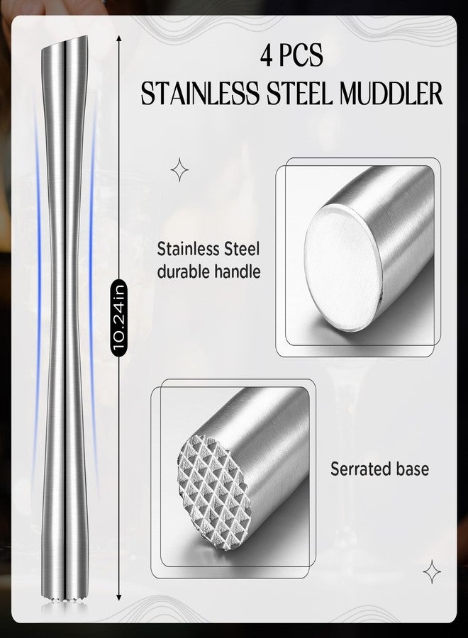 Baderke مجموعة أدوات خلط المشروبات من الفولاذ المقاوم للصدأ من بادركي، 4 قطع، لتحضير الكوكتيلات والمشروبات، مقاس 10.2 بوصة، تتضمن مدقة فواكه، عصا خلط، وكسارة ثلج، وإكسسوارات للحفلات المنزلية. - Image 2