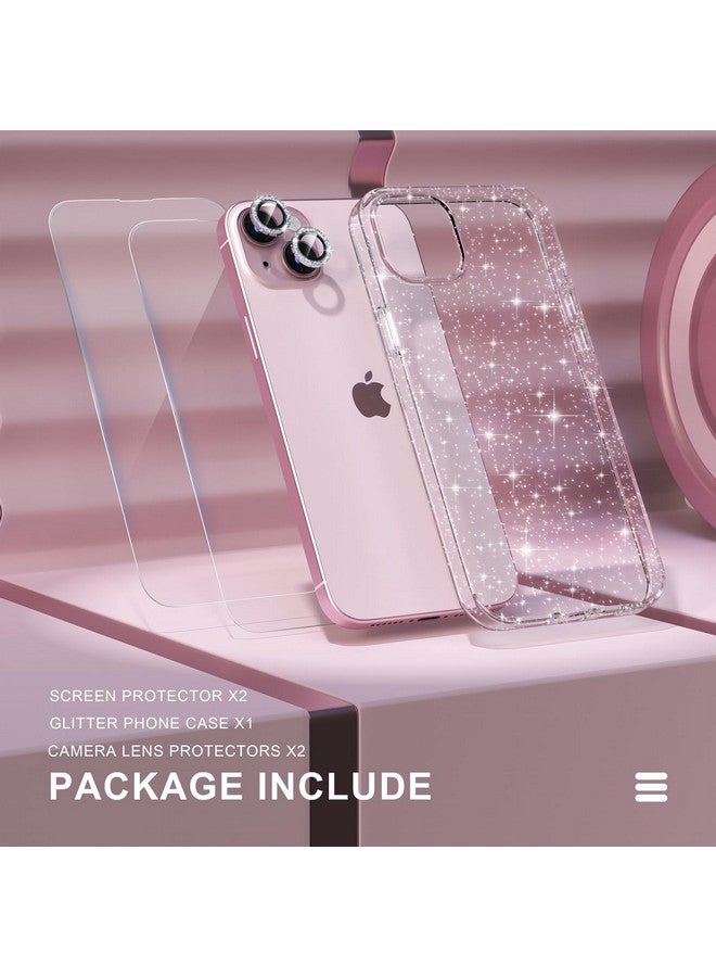Choiche Compatible for iPhone 15 Plus Case, Women Cute Clear Glitter Bling Sparkly Case, [2 x Diamond Camera Lens Protectors] [2 x Tempered Glass Screen Protectors] 6.7-inch (Glitter Clear) - Image 1