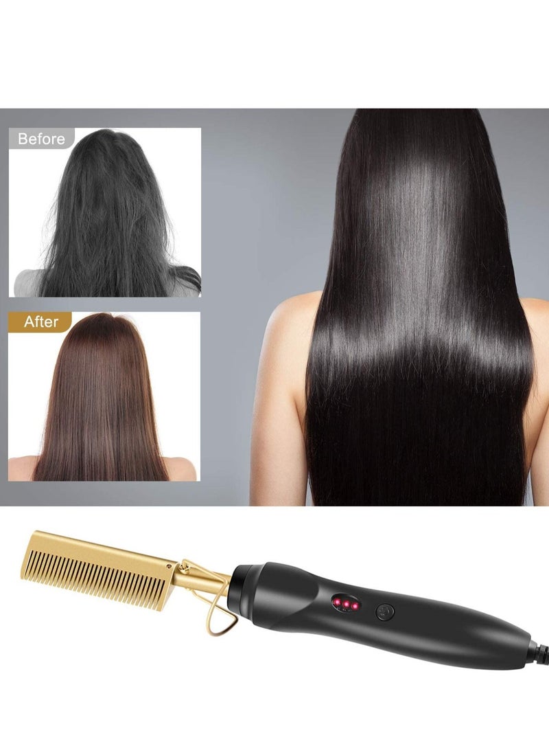 Generic - Gold Plated Heated Styling Comb Electric Hot Straightening Heat Comb Ceramic Curling Flat Iron Curler Designed Hair Straightener for Natural Black Hair,Wigs - Image 1