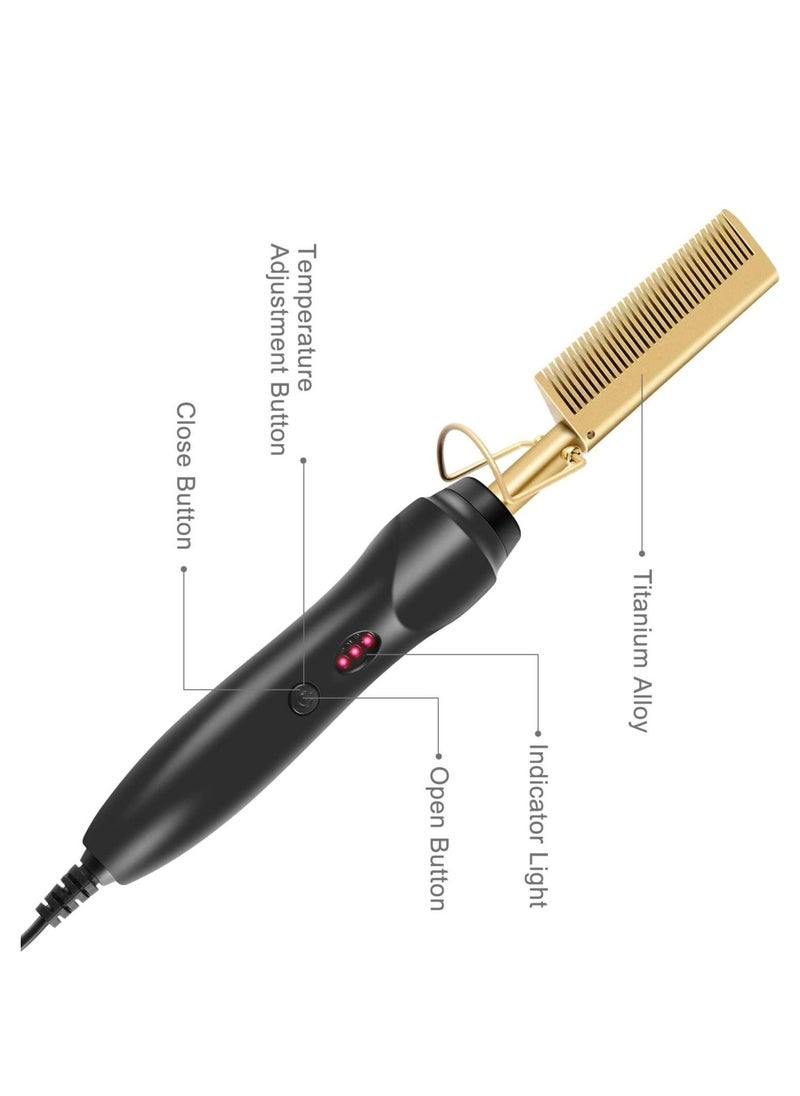 Generic - Gold Plated Heated Styling Comb Electric Hot Straightening Heat Comb Ceramic Curling Flat Iron Curler Designed Hair Straightener for Natural Black Hair,Wigs - Image 1