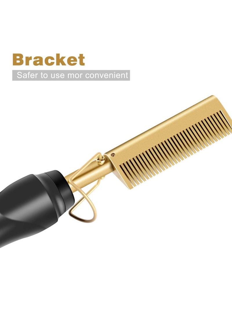 Generic - Gold Plated Heated Styling Comb Electric Hot Straightening Heat Comb Ceramic Curling Flat Iron Curler Designed Hair Straightener for Natural Black Hair,Wigs - Image 1
