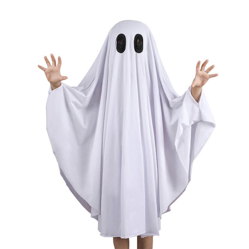 Noubeau Unisex Kid Ghost Costume Girl Halloween Fancy Dress Cosplay Boy White Boo Ghost Cloak Child Spooky TrickorTreatingWhiteXL