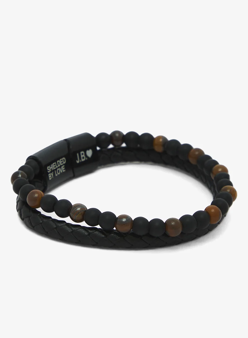 Seventy Five Braided Leather and Natural Tiger Eye Stone Beaded Bracelet