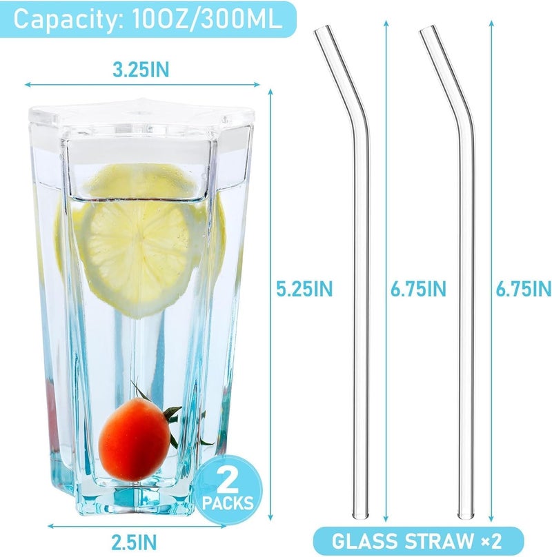 KRIVAZ Glass Water Tumbler with Lid and Straw Acrylic Drinking Glasses Set of 2 with Lemon and Orange SlicesCoffee Sipper Mug for Smoothie Soda Ice Tea Star 350 ML - Image 4