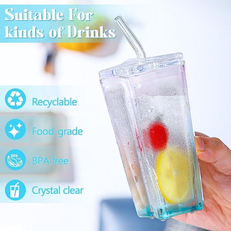 KRIVAZ Glass Water Tumbler with Lid and Straw Acrylic Drinking Glasses Set of 2 with Lemon and Orange SlicesCoffee Sipper Mug for Smoothie Soda Ice Tea Star 350 ML - Image 3