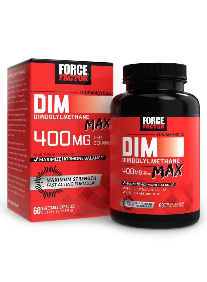 Force Factor فورس فاكتور DIM ماكس، مكمل DIM 400 ملغ، توازن الاستروجين للنساء والرجال، قوة إضافية لحب الشباب الهرموني، الأيض، انقطاع الطمث، متلازمة المبيض المتعدد الكيسات، دايندوليلميثان، امتصاص ممتاز، 60 كبسولة - Image 1