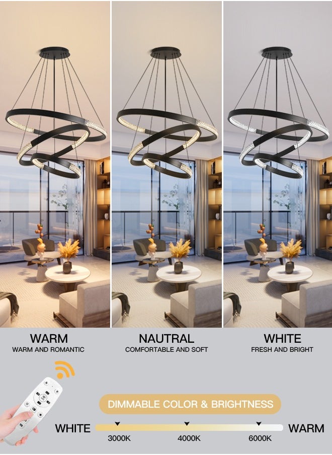 Modern Round LED Chandelier,Dimmable with Remote Control. Adjustable Height Black Chandelier Light for Dining Room, Bedroom, and Kitchen Island, 102W, 3000K-6000K - pzsku/ZDFC6C2C26BF3117A1B2CZ/45/1741455457/960cbeee-1184-4636-bb1f-6604578c5de4