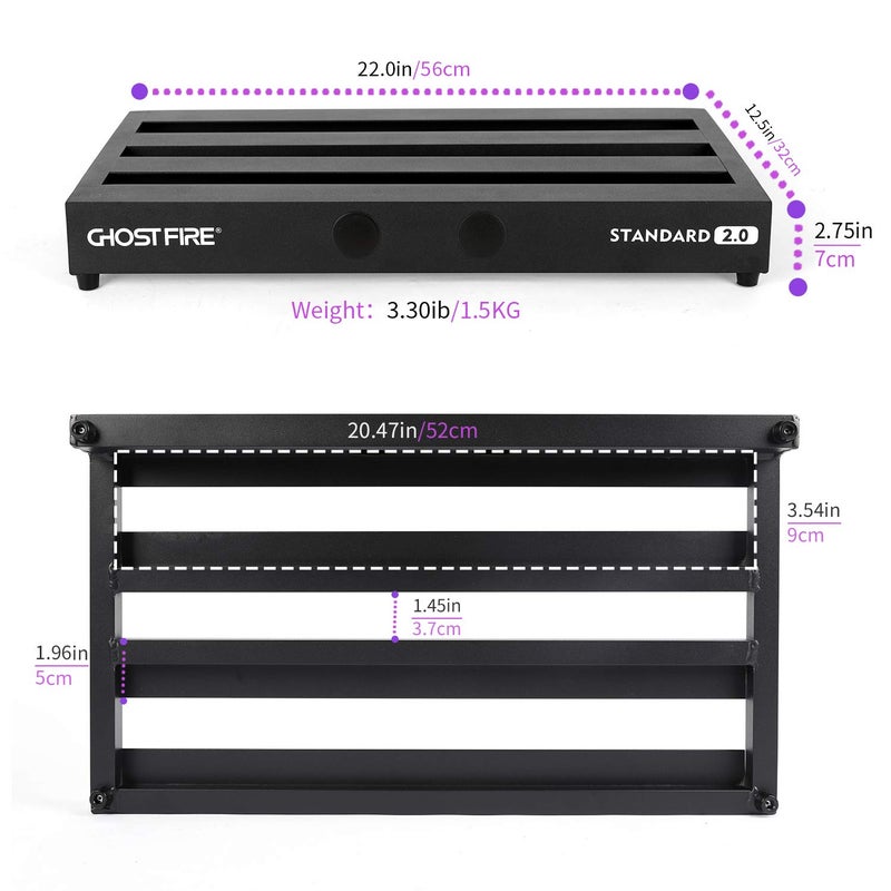 GHOSTFIRE Ghost Fire Guitar Pedal Board Aluminum Alloy 3.3lb Effect Pedalboard 22''x12.5''with Carry Bag,V series (V-STANDARD 2.0) - Image 2