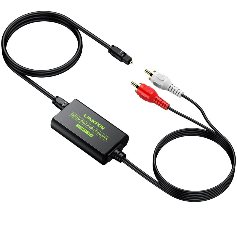 LiNKFOR 192kHz DAC Converter Digital to Analog Converter Digital Optical SPDIF Toslink to Analog Stereo Audio RCA L/R Audio Adapter with Optical Cable for HDTV Blu Ray DVD Amps (RCA Male) - Image 1