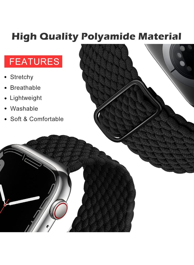 OLYSON 2Pcs Stretchy Solo Loop Compatible with Apple Watch Band 42mm 44mm 45m 46mm 49mm for Women Men,Sport Breathable Nylon Braided Wristband for iWatch Series 10 9 8 7 6 SE 5 4 3 Ultra 2 1 - Image 4