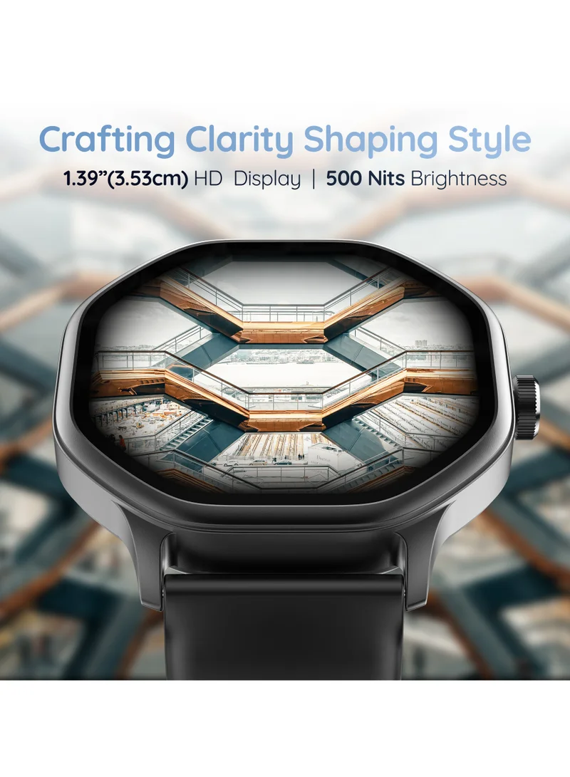 بيبل Hive 1.39 بوصة HD Display Smartwatch، BT Calling، Health Suite، أوضاع رياضية متعددة، متوافق مع Android وiOS، إنذار وإخطار، وجوه ساعة DIY، ألعاب داخل المبنى، ساعة عالمية، أسود