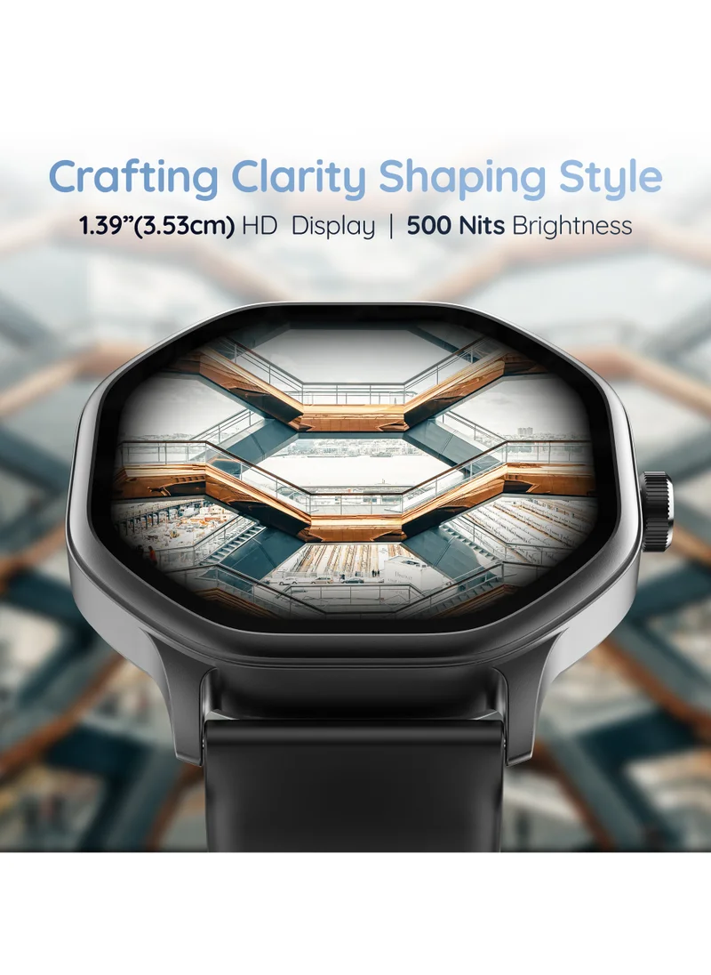 بيبل Hive 1.39 بوصة HD Display Smartwatch، BT Calling، Health Suite، أوضاع رياضية متعددة، متوافق مع Android وiOS، إنذار وإخطار، وجوه ساعة DIY، ألعاب داخل المبنى، ساعة عالمية، أسود