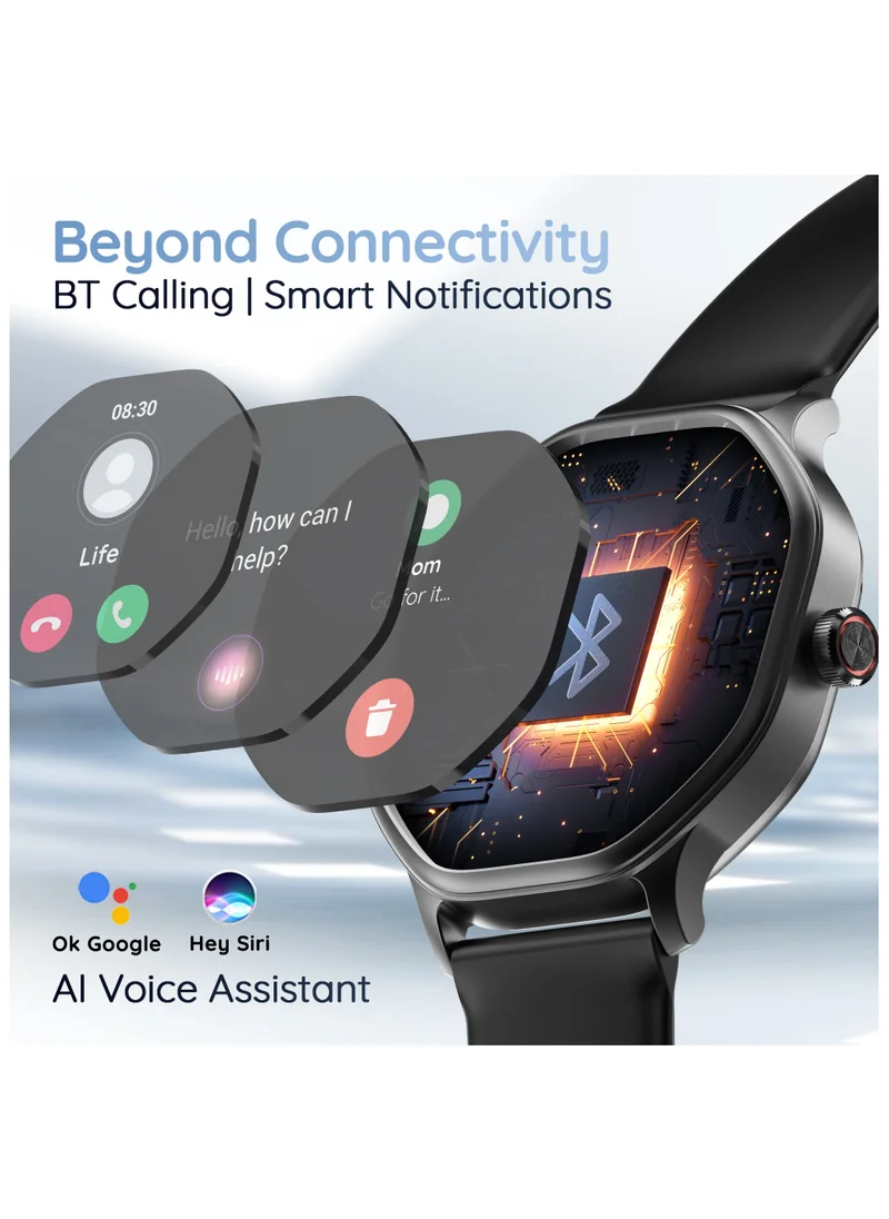 بيبل Hive 1.39 بوصة HD Display Smartwatch، BT Calling، Health Suite، أوضاع رياضية متعددة، متوافق مع Android وiOS، إنذار وإخطار، وجوه ساعة DIY، ألعاب داخل المبنى، ساعة عالمية، أسود