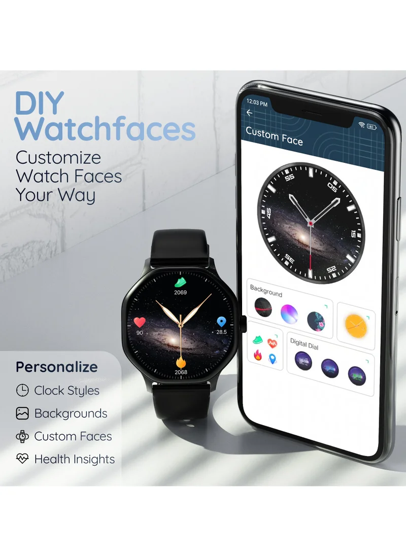بيبل Hive 1.39 بوصة HD Display Smartwatch، BT Calling، Health Suite، أوضاع رياضية متعددة، متوافق مع Android وiOS، إنذار وإخطار، وجوه ساعة DIY، ألعاب داخل المبنى، ساعة عالمية، أسود