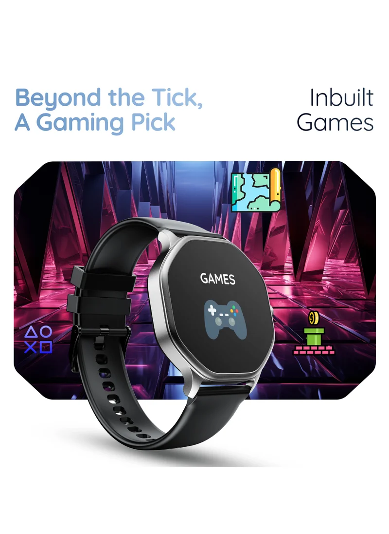 بيبل Hive 1.39 بوصة HD Display Smartwatch، BT Calling، Health Suite، أوضاع رياضية متعددة، متوافق مع Android وiOS، إنذار وإخطار، وجوه ساعة DIY، ألعاب داخل المبنى، ساعة عالمية، أسود