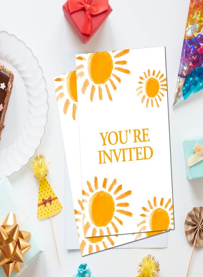 Soiceu Cute Sunshine First Trip Around the Sun 1st Birthday Party Invitations with Envelopes Set of 20 Boho Sun 1 Year Old First Birthday Party Invites - Image 3