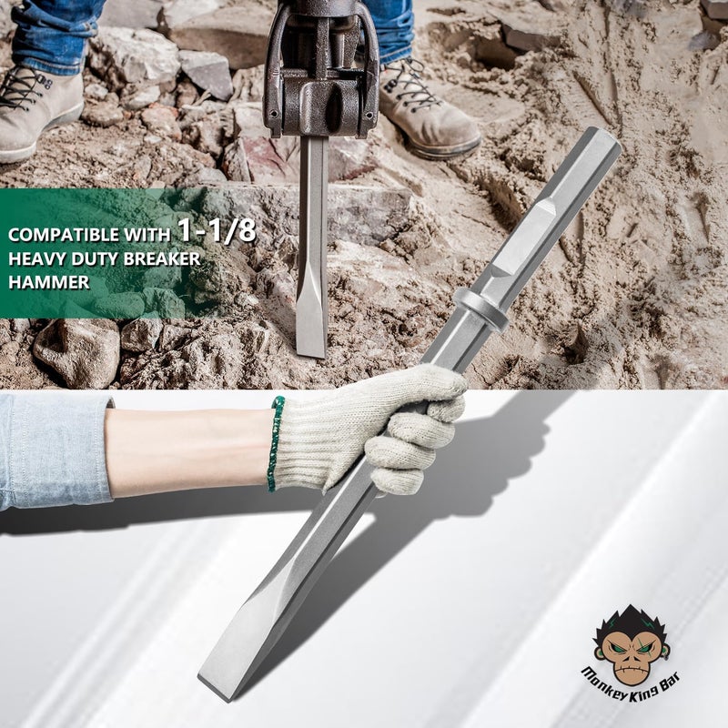 Monkey King Bar - Long 20 Inch Hex Chisel Bit- Flat Chisel Bit Ideal for Removing Masonry- Round Hex & Spline Hammer Steel - Image 4