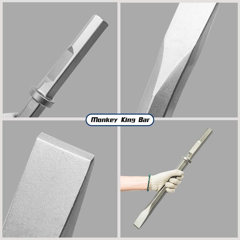 Monkey King Bar - Long 20 Inch Hex Chisel Bit- Flat Chisel Bit Ideal for Removing Masonry- Round Hex & Spline Hammer Steel - Image 3
