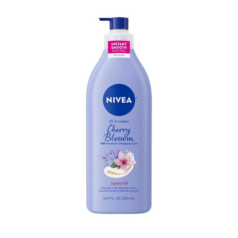 NIVEA Oil Infused Cherry Blossom and Jojoba Oil Body Lotion for Women, Fast-Absorbing and Non-Greasy Cherry Blossom Scented Lotion Moisturizes for 48 Hours, 16.9 Fl Oz Pump Bottle - Image 1