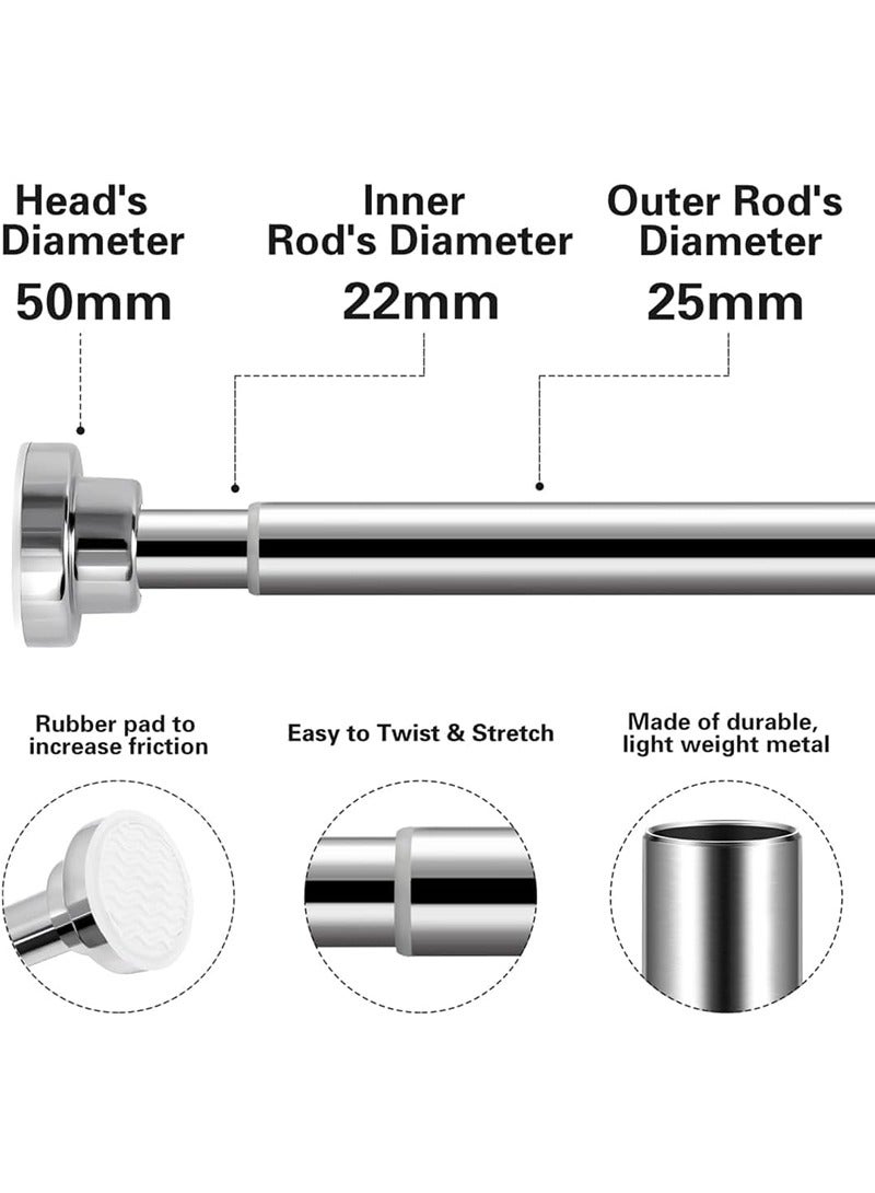 TAPIT Shower Curtain Rod, Adjustable Tension Spring, Telescopic Curtain Pole, Premium Stainless Steel, Anti-Slip, No Drilling Shower Curtain Rod Tension for Bathroom (150cm-260cm) - Image 5