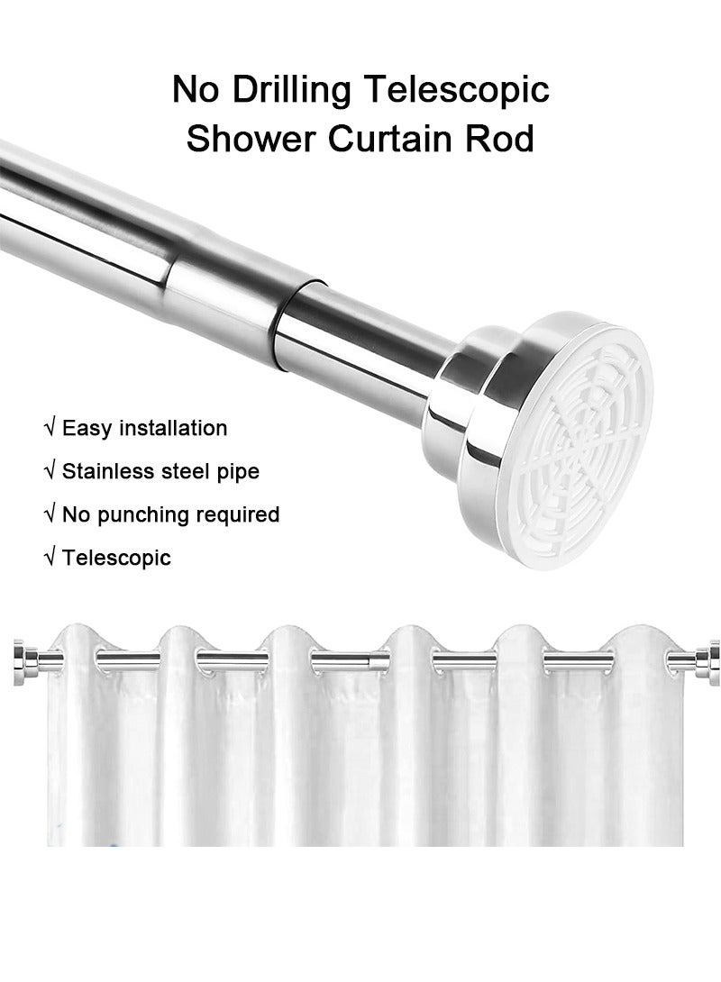 TAPIT Shower Curtain Rod, Adjustable Tension Spring, Telescopic Curtain Pole, Premium Stainless Steel, Anti-Slip, No Drilling Shower Curtain Rod Tension for Bathroom (150cm-260cm) - Image 3