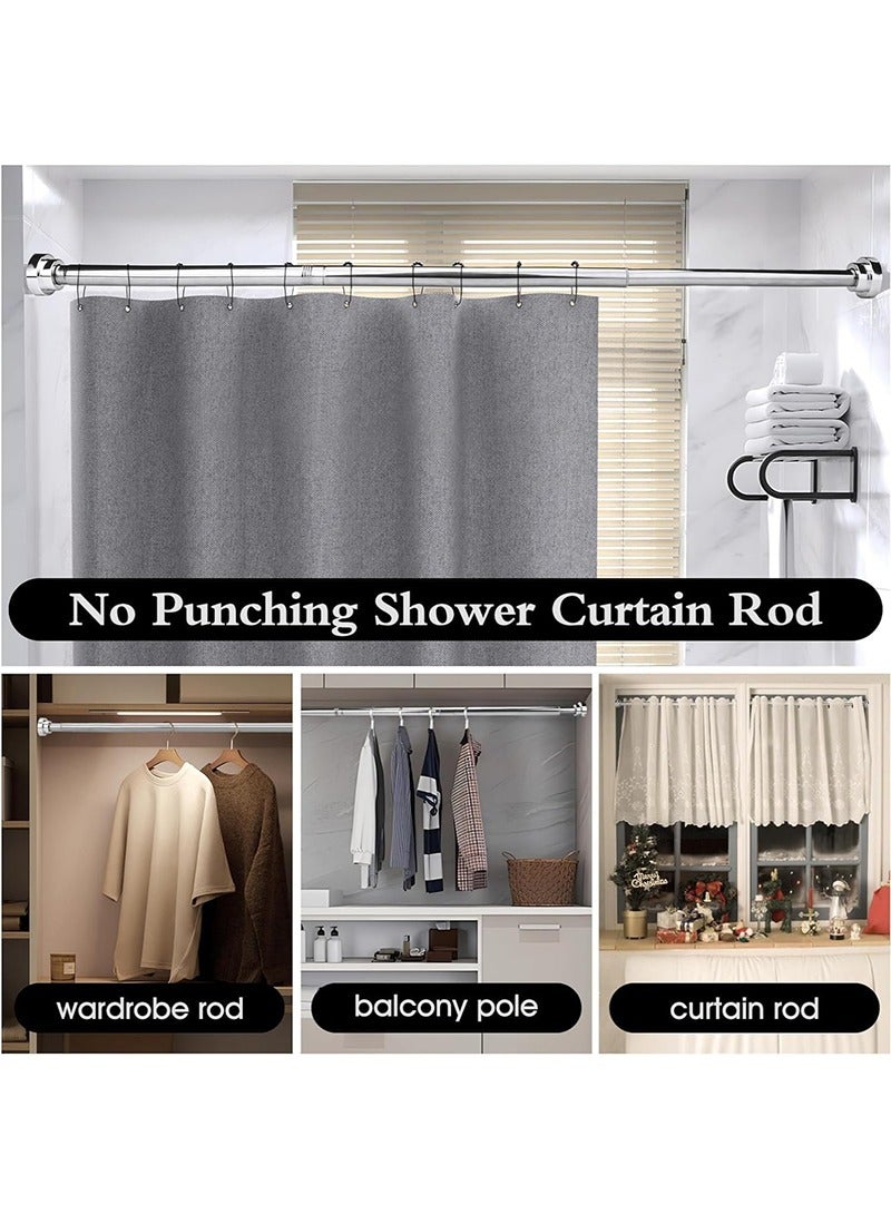 TAPIT Shower Curtain Rod, Adjustable Tension Spring, Telescopic Curtain Pole, Premium Stainless Steel, Anti-Slip, No Drilling Shower Curtain Rod Tension for Bathroom (150cm-260cm) - Image 2
