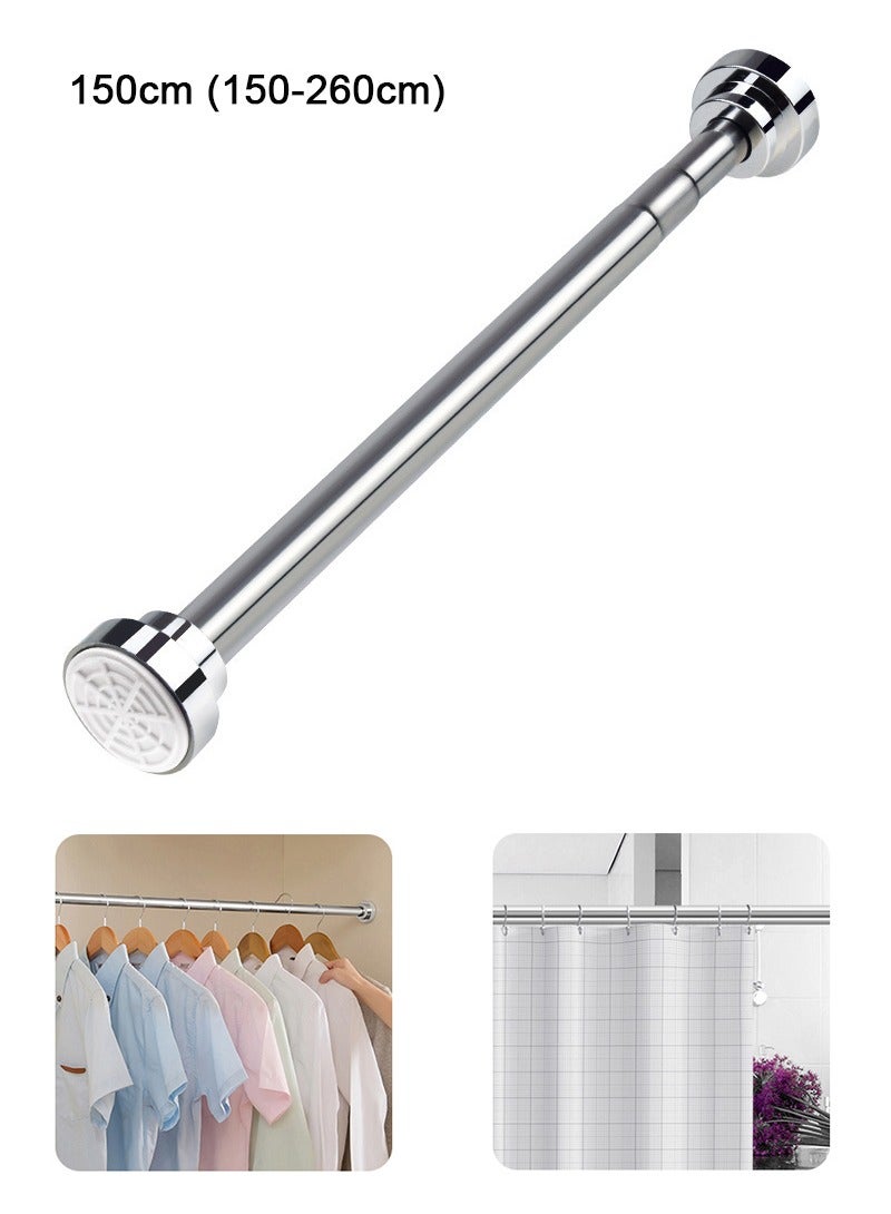 TAPIT Shower Curtain Rod, Adjustable Tension Spring, Telescopic Curtain Pole, Premium Stainless Steel, Anti-Slip, No Drilling Shower Curtain Rod Tension for Bathroom (150cm-260cm) - Image 1